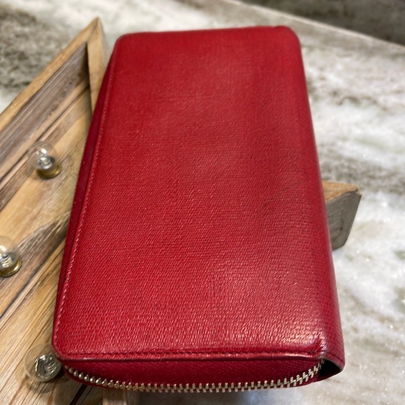 Yves Saint Laurent RED Leather Zip Around Long Wallet - Picture 4 of 15